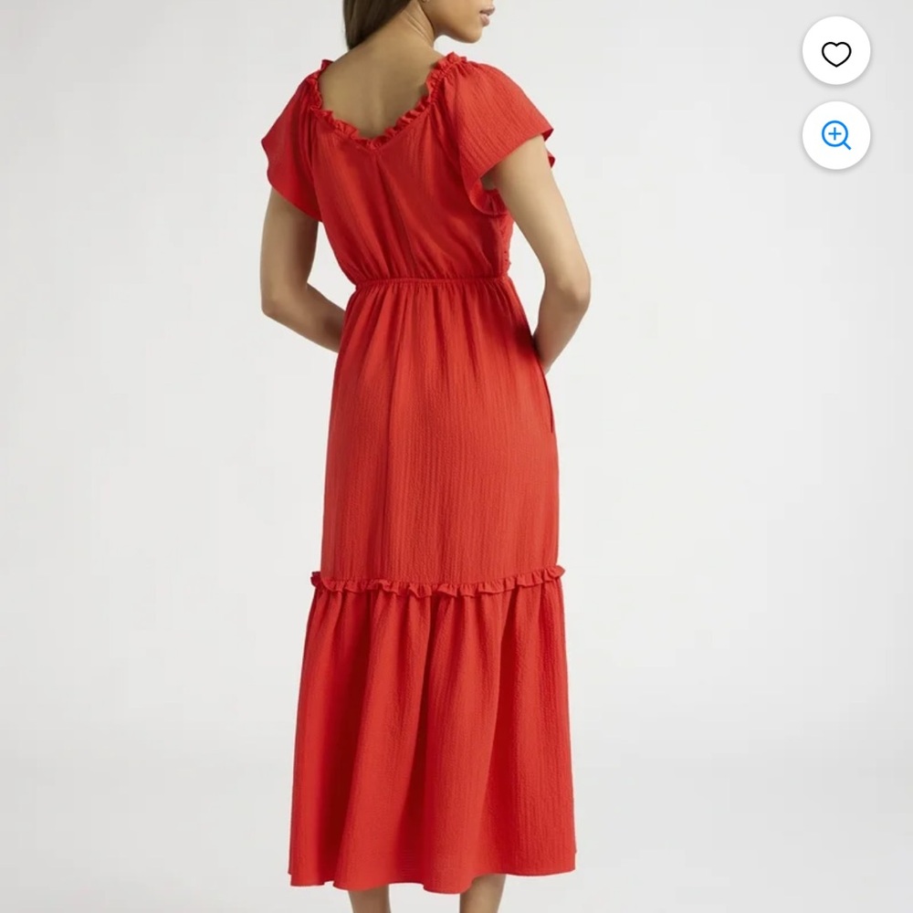 Sofia by Sofia Vergara Vibrant Red Maxi Dress On Off Shoulder Ruffle Trim Size L - Picture 5 of 11